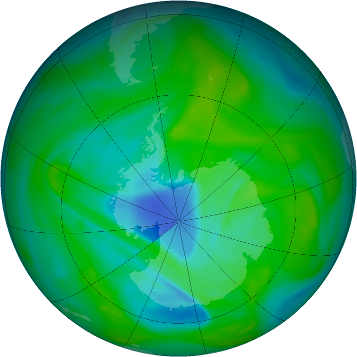 Antarctic ozone map for 10 December 2005